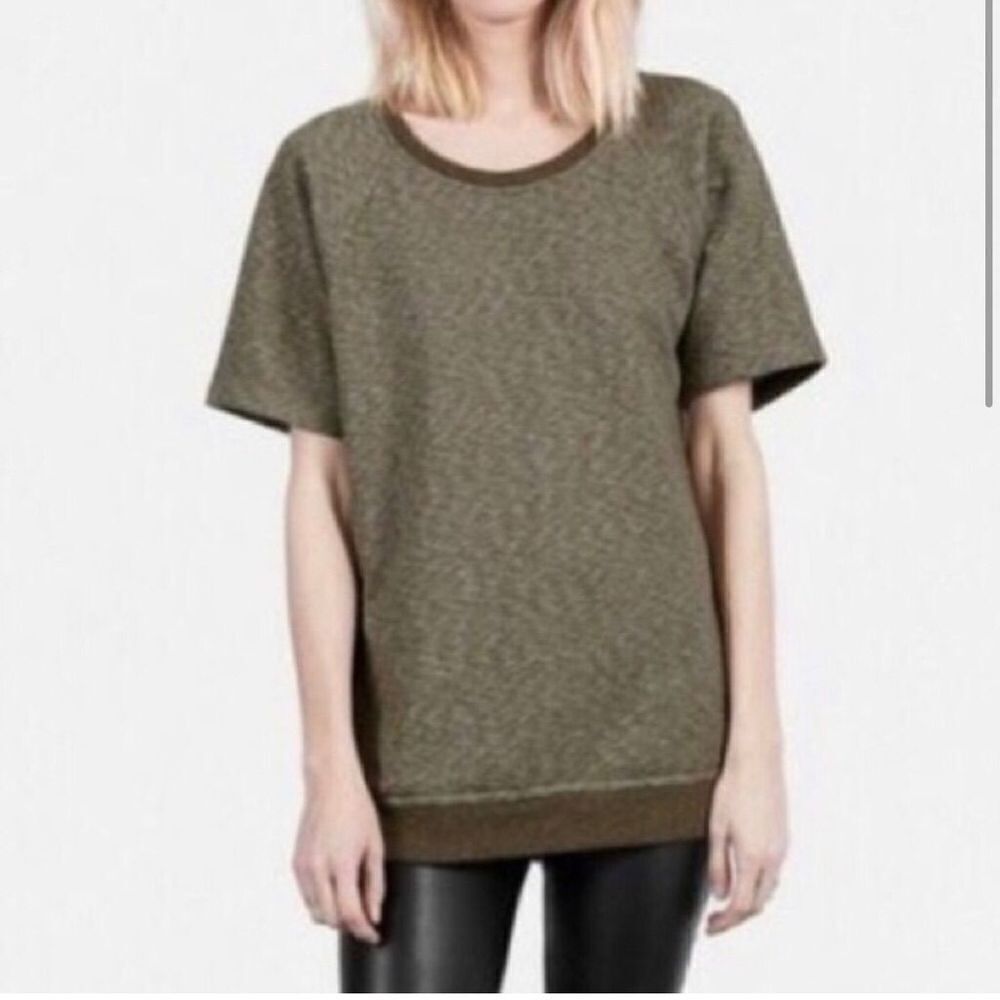 EVERLANE Brown/Green‎ Short Sleeve Crewneck Sweatshirt Top Sz XS